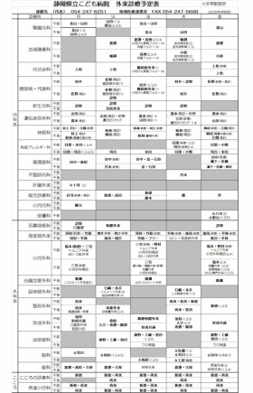 静岡県立こども病院 外来診療予定表