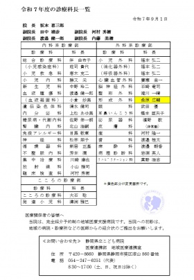 令和7年度診療科長一覧